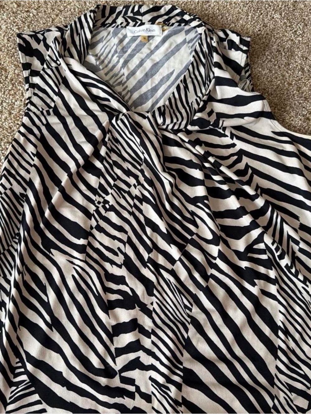 Calvin Klein Black and White Zebra-Print Sleeveless Camisole